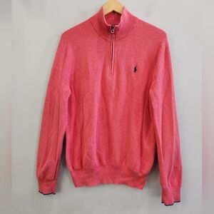 Polo Ralph Lauren Pima Cotton 1/4 Zip Pullover Sweater Coral Pink Men's Large